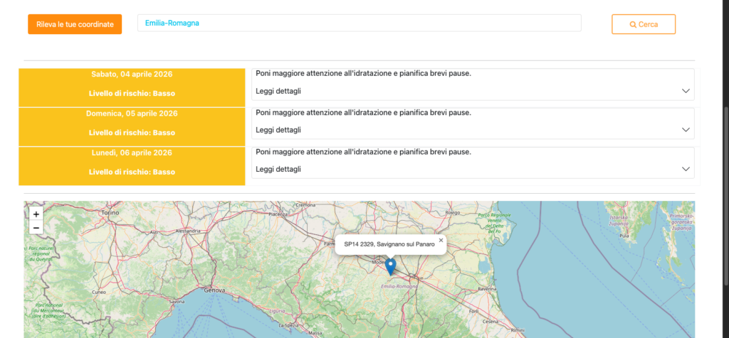 Interrogazione del sito Worklimate2.0 con l'intera Emilia-Romagna come area